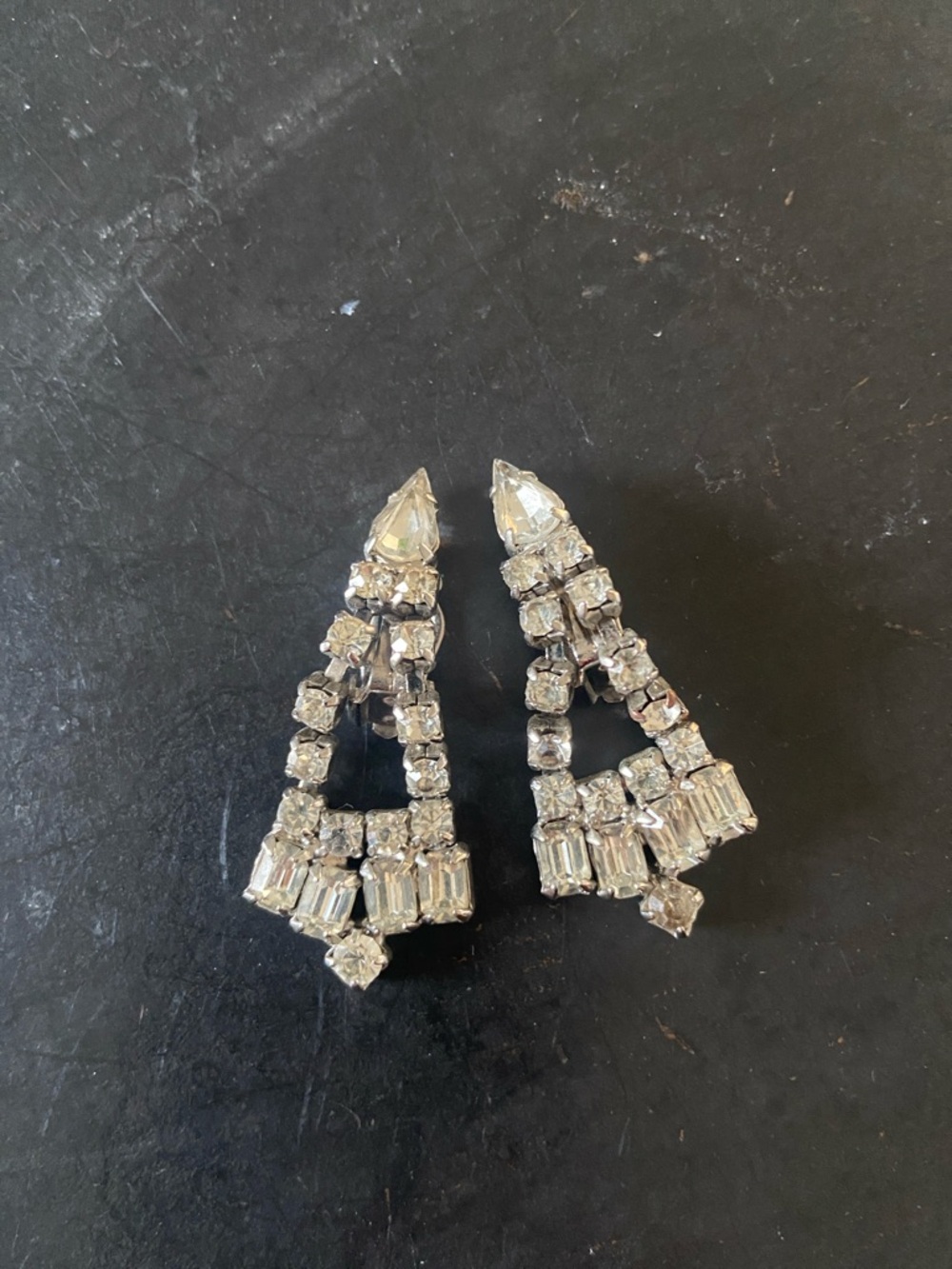 Vintage Crystal Drop Statement Earrings - Clip,  40’s era